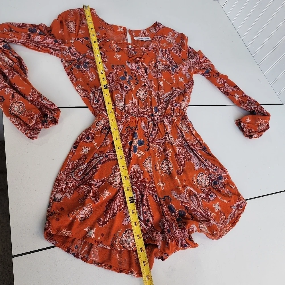Abercrombie & Fitch Women's Paisley Romper Orange Long Sleeves Lace Up XS